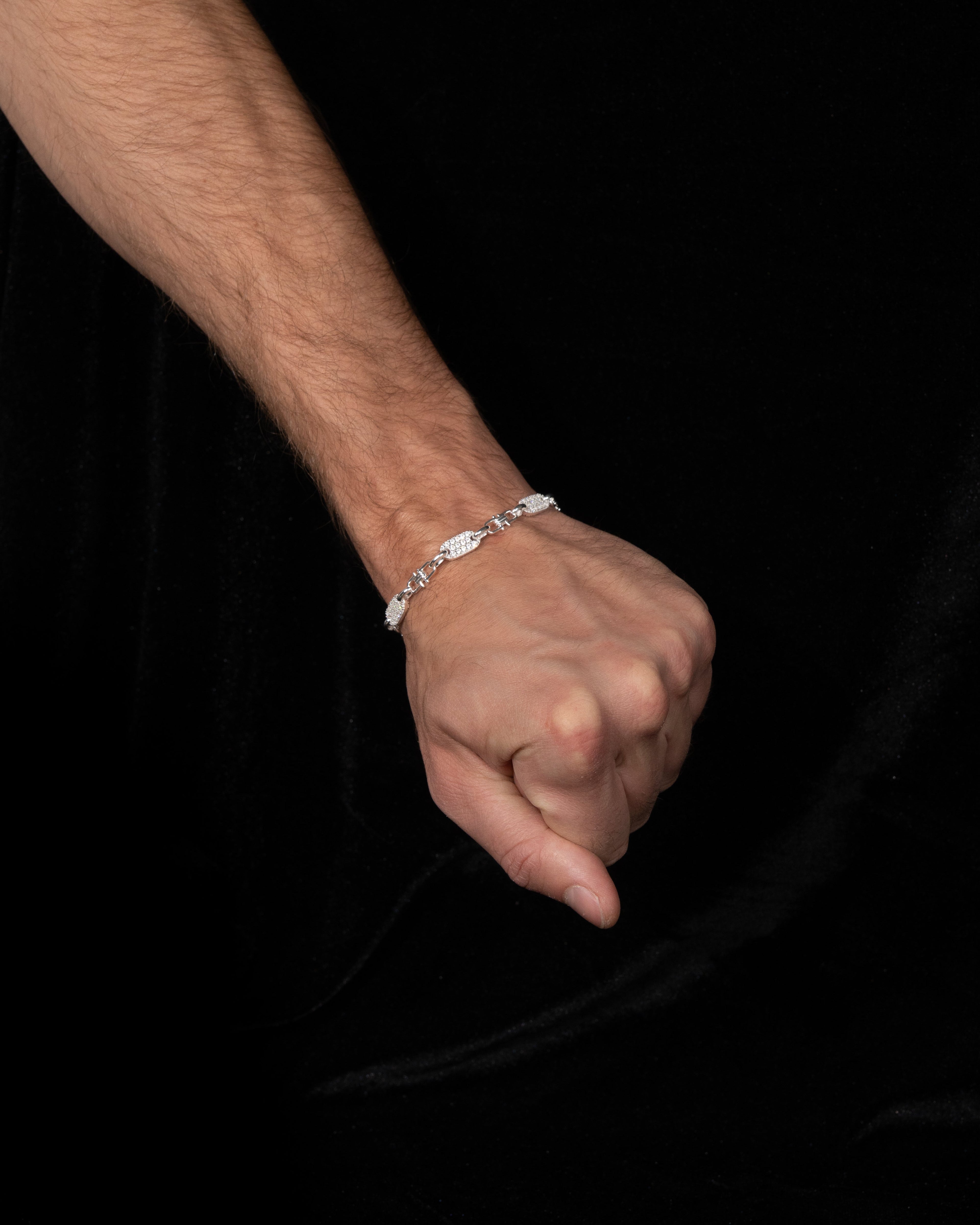 Plattenkette Armband Med Diamanter 6mm - 925 Silver